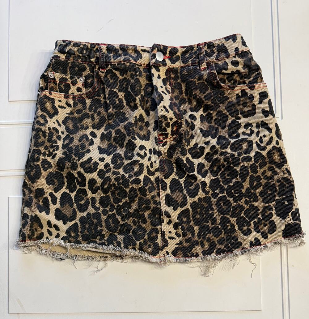 Oddi LA Boutique Womens Sz M Leopard Animal Print Mini Skirt Stretch Waist